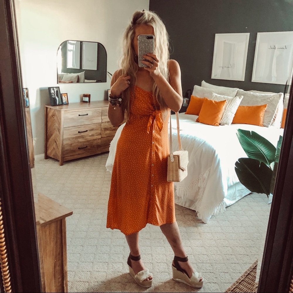 Illa a Illa Orange Polkadot Midi with Cut Out